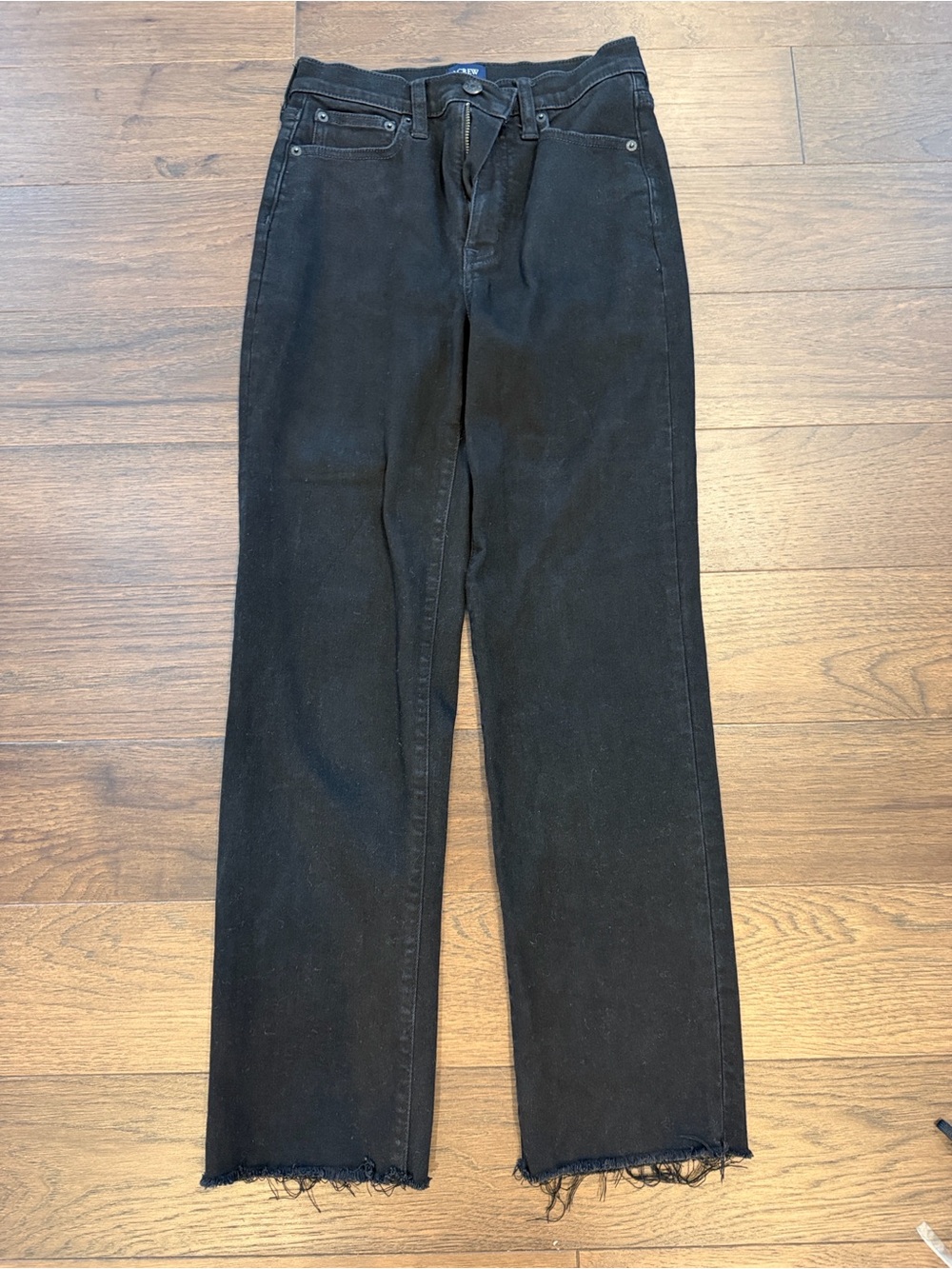 J. Crew Stovepipe Jeans Washed Black Raw Hem Straight Leg Size 25 - P33